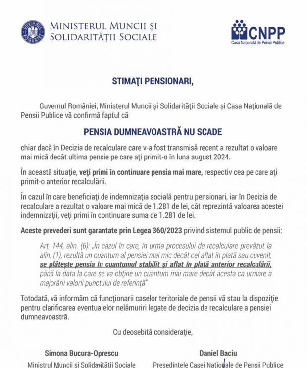 Scrisoarea de la Guvern pentru pensionari Scrisoarea de la Guvern pentru pensionari