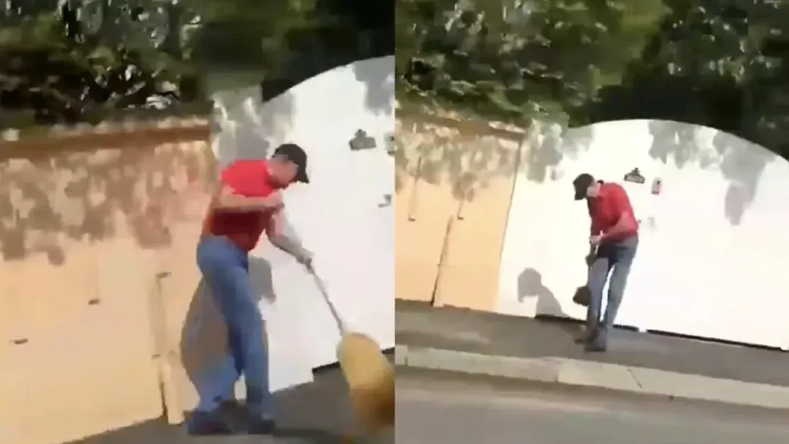 Klaus Iohannis, surprins măturând trotuarul din fața casei din Sibiu: "E bine ca măcar a găsit ceva ce poate conduce eficient: o matură"