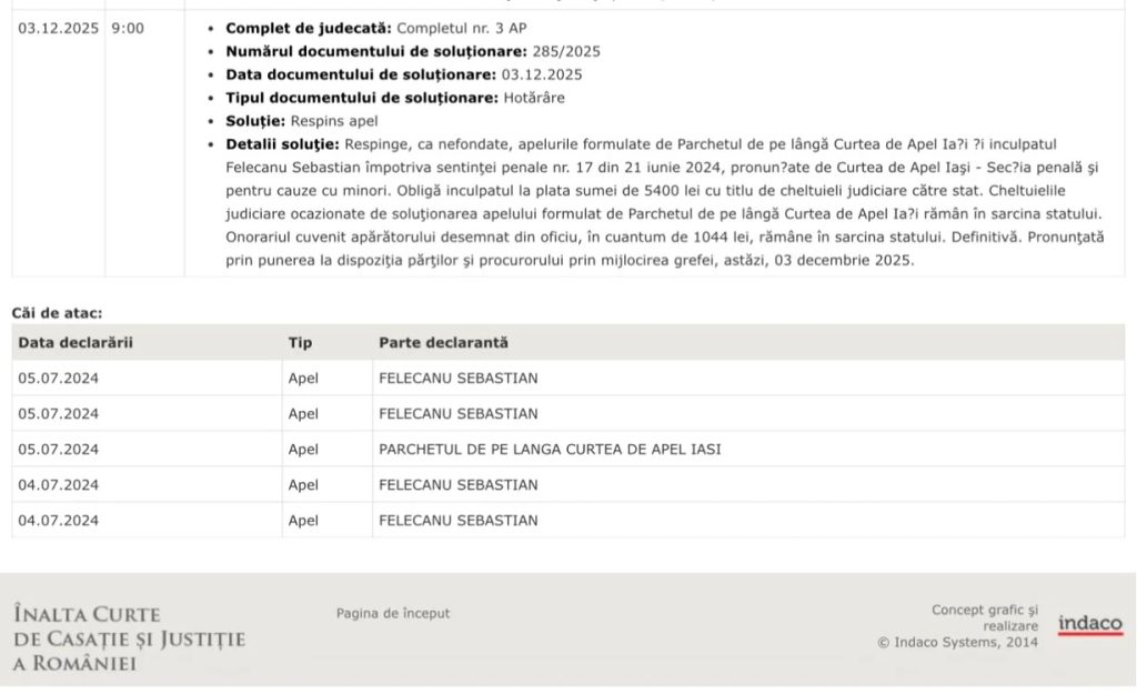 Sebastian Felecanu, condamnat la 23 de ani de închisoare Sebastian Felecanu, condamnat la 23 de ani de închisoare